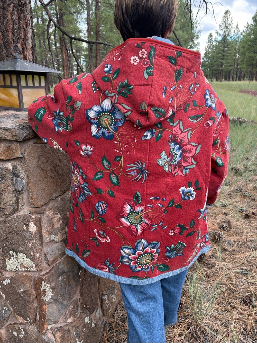 Handmade Quilted Floral Red Women's Jacket - Picture 8 of 16